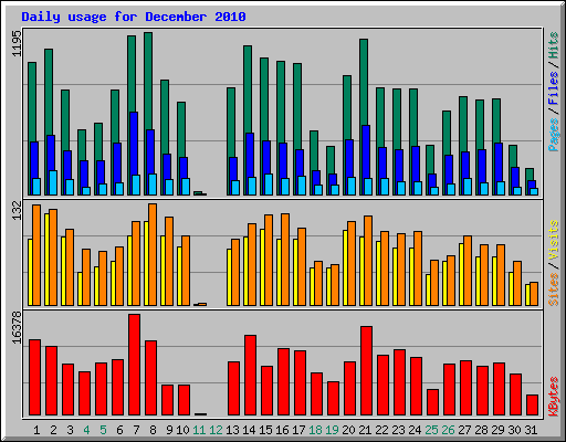 Daily usage for December 2010